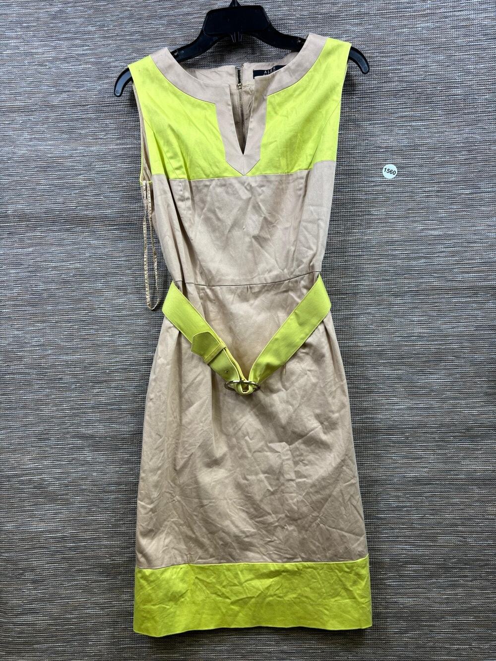 Alex Marie Colorblock Sheath Dress Womens Size 6 Beige Yellow Belted Workwear